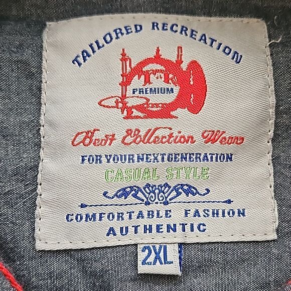 Tailored Recreation Men's Button Down Long Sleeves Cotton Shirt Navy Blue 2XL - Picture 7 of 16